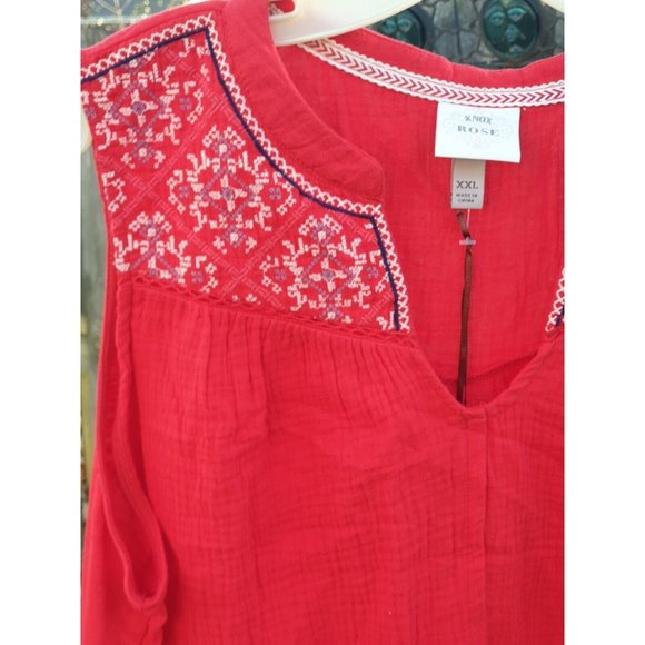 KNOX ROSE Women's Size XXL Top BOHO BLOUSE Shirt w/Embroidered Accents - Picture 2 of 7